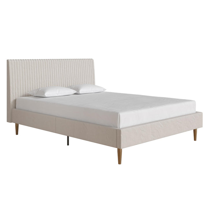 Daphne Velvet Upholstered Bed with Channel Tufted Headboard - Ivory - Queen