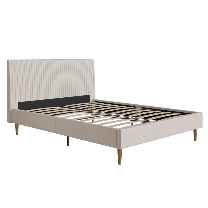 Daphne Velvet Upholstered Bed with Channel Tufted Headboard - Ivory - Queen