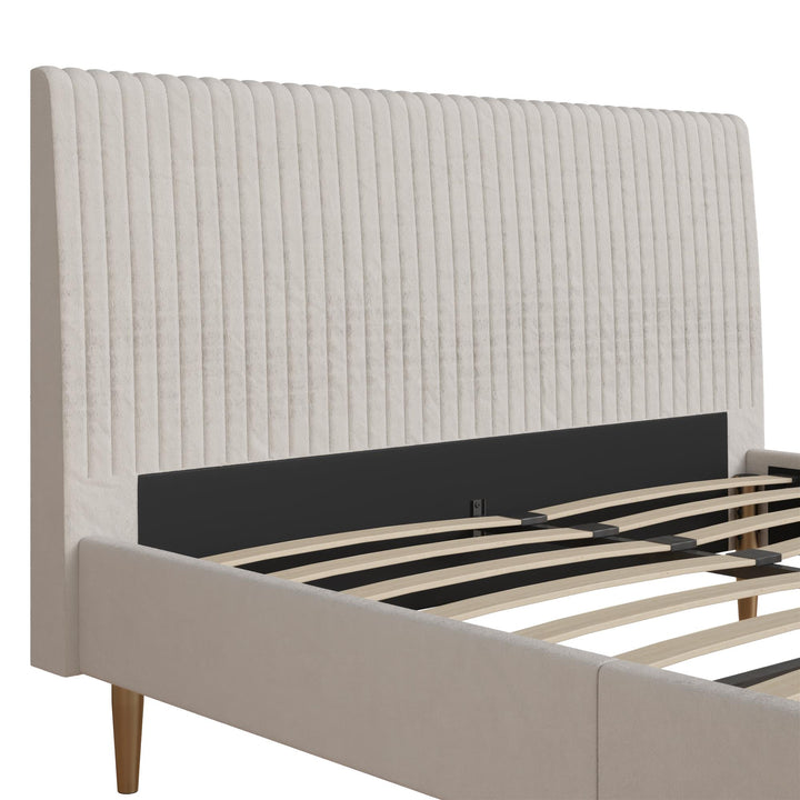 Daphne Velvet Upholstered Bed with Channel Tufted Headboard - Ivory - Queen