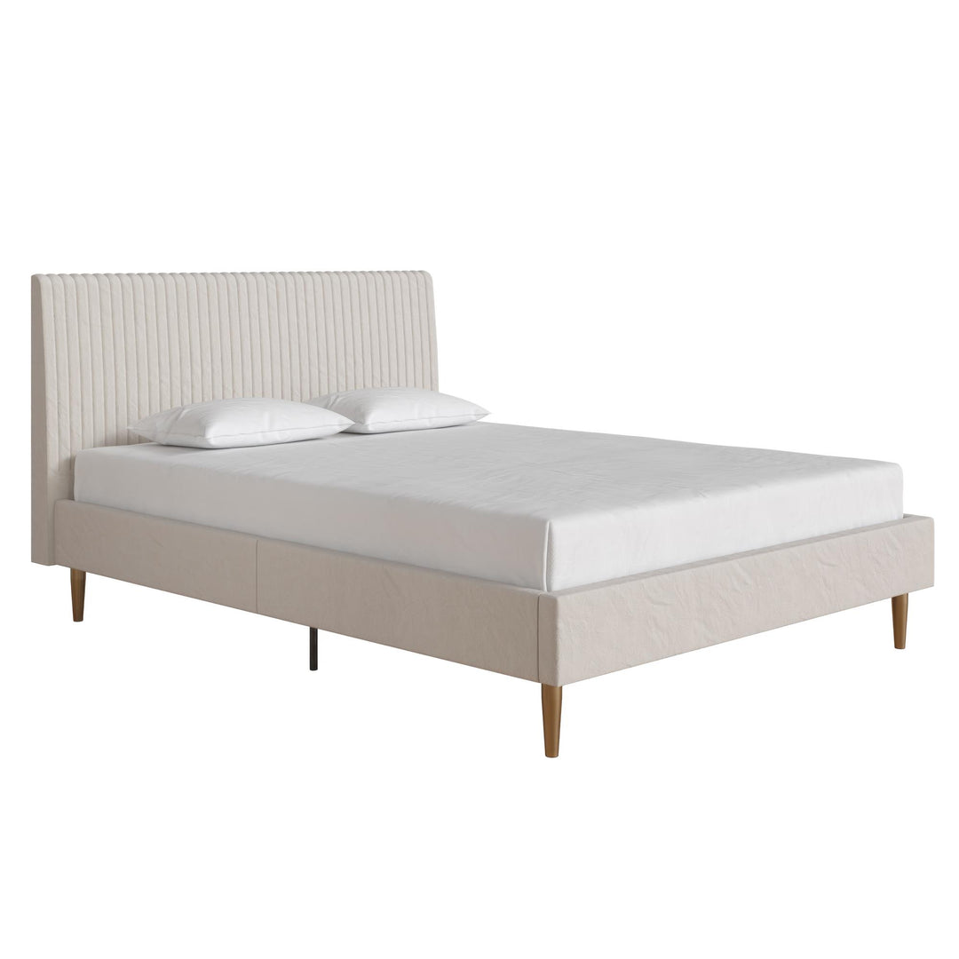 Daphne Velvet Upholstered Bed with Channel Tufted Headboard - Ivory - Full