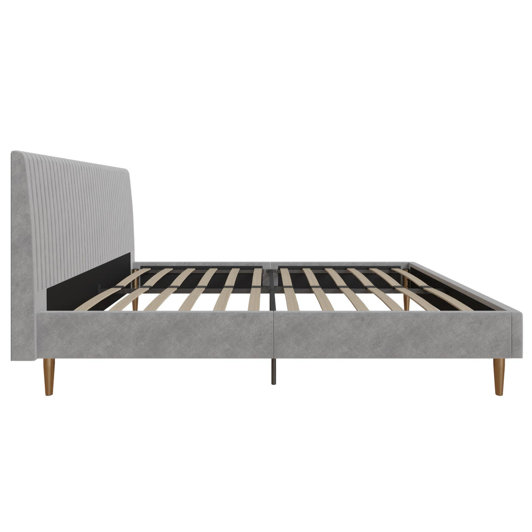 Daphne Velvet Upholstered Bed with Channel Tufted Headboard - Light Gray - Full