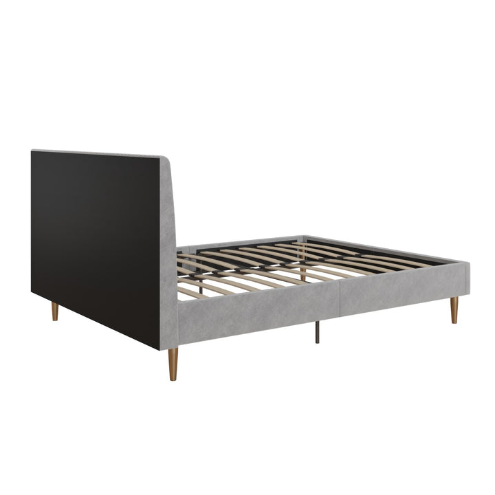 Daphne Velvet Upholstered Bed with Channel Tufted Headboard - Light Gray - Queen