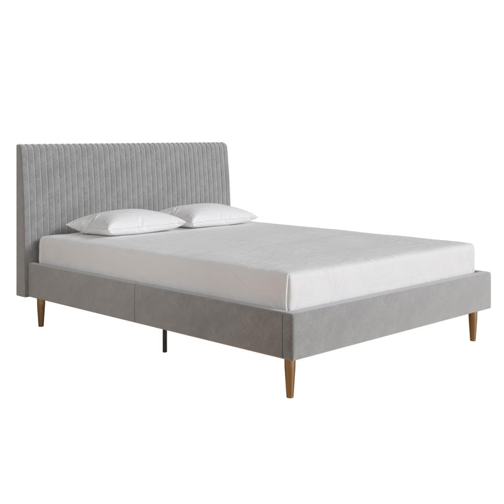 Daphne Velvet Upholstered Bed with Channel Tufted Headboard - Light Gray - Queen
