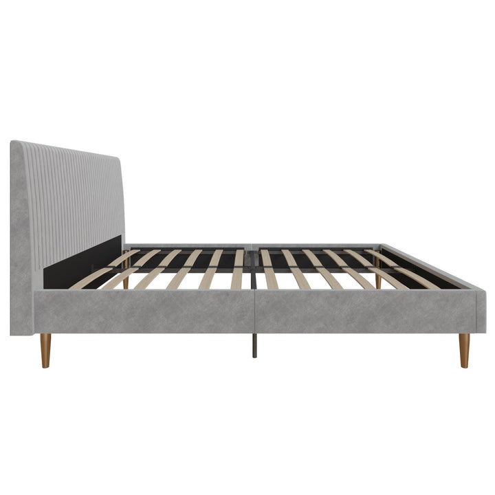 Daphne Velvet Upholstered Bed with Channel Tufted Headboard - Light Gray - Queen