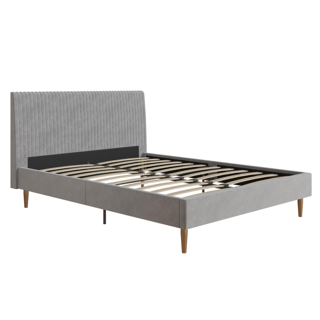 Daphne Velvet Upholstered Bed with Channel Tufted Headboard - Light Gray - Queen