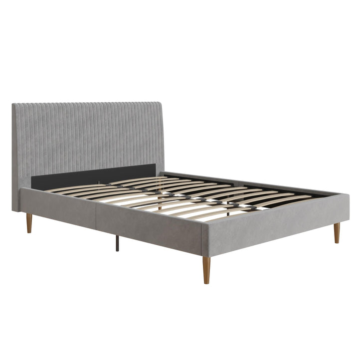 Daphne Velvet Upholstered Bed with Channel Tufted Headboard - Light Gray - Queen