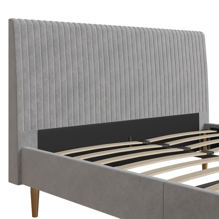 Daphne Velvet Upholstered Bed with Channel Tufted Headboard - Light Gray - Queen