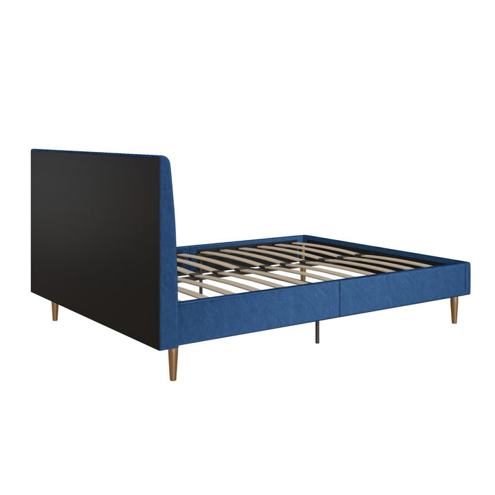 Daphne Velvet Upholstered Bed with Channel Tufted Headboard - Blue - Queen