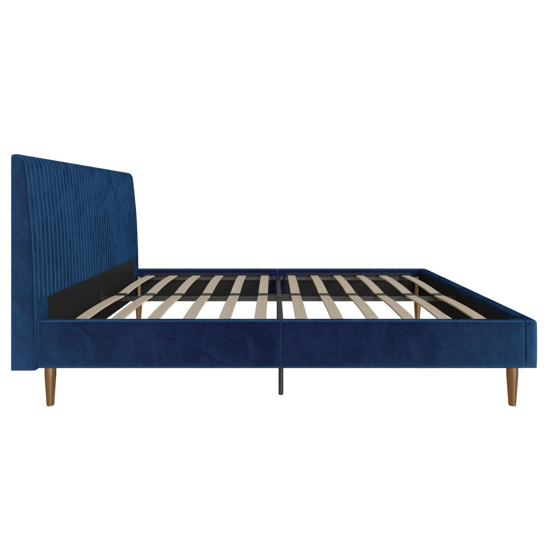 Daphne Velvet Upholstered Bed with Channel Tufted Headboard - Blue - Queen