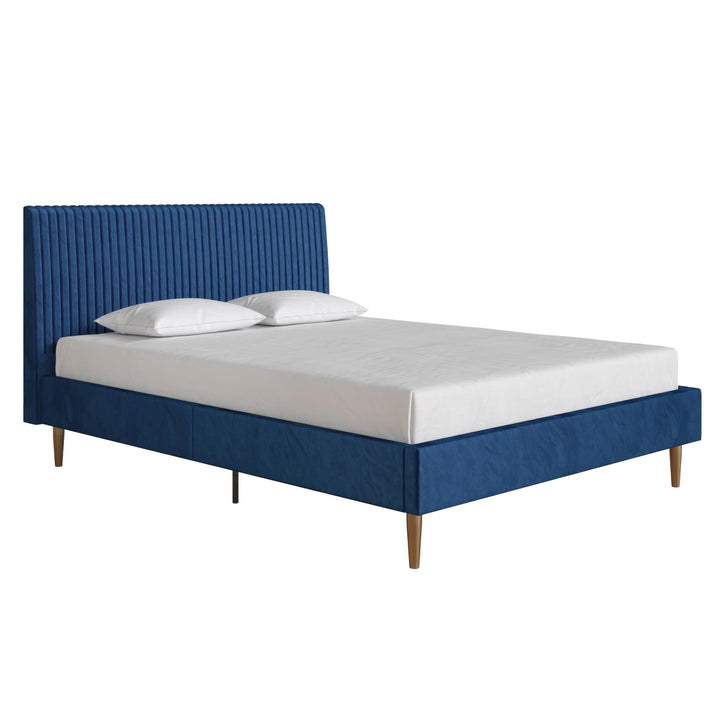 Daphne Velvet Upholstered Bed with Channel Tufted Headboard - Blue - Queen