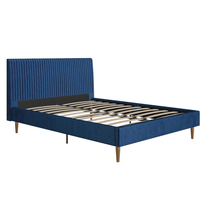 Daphne Velvet Upholstered Bed with Channel Tufted Headboard - Blue - Queen