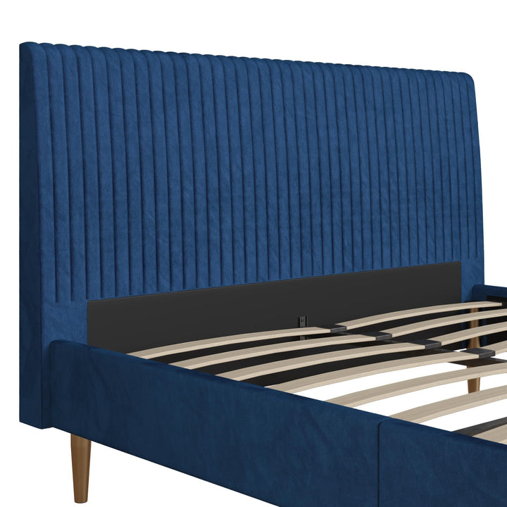 Daphne Velvet Upholstered Bed with Channel Tufted Headboard - Blue - Queen