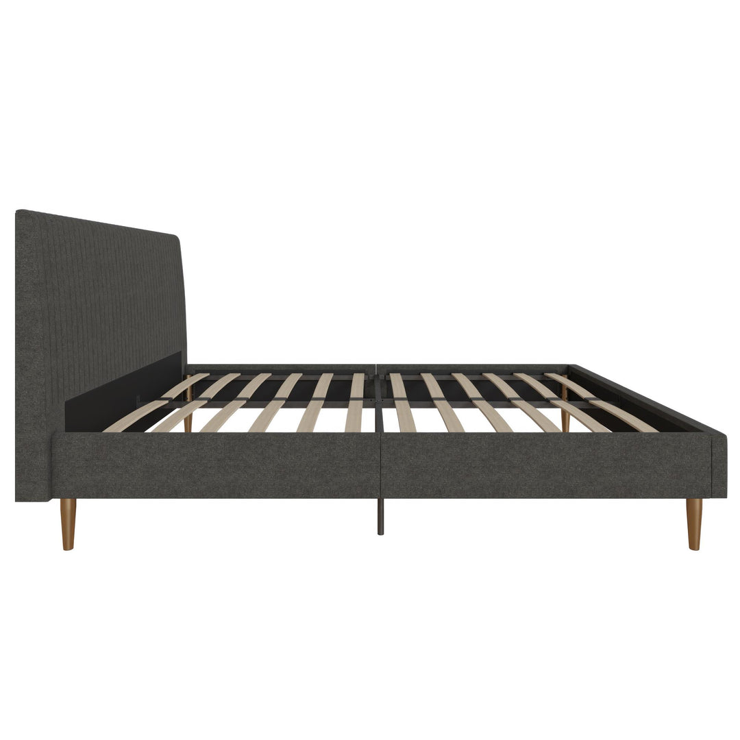 Daphne Velvet Upholstered Bed with Channel Tufted Headboard - Dark Gray - Full