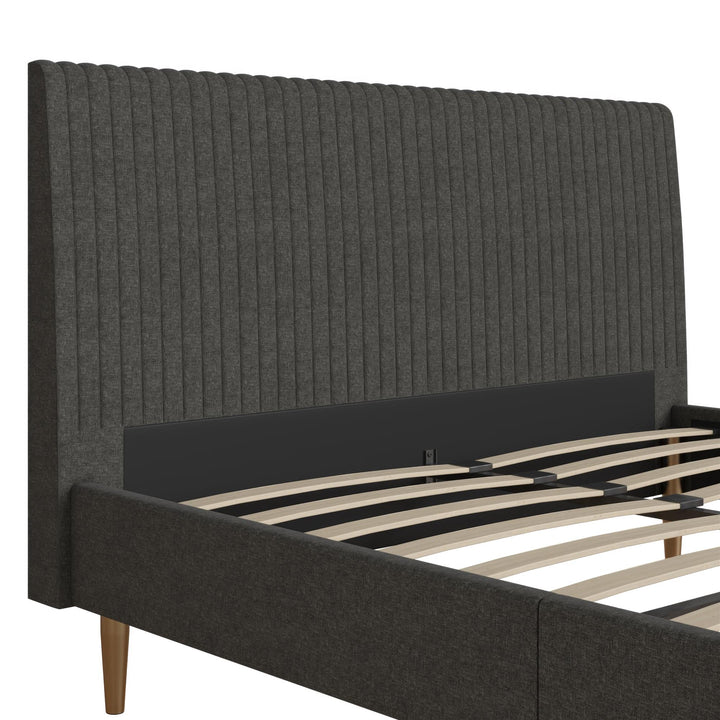 Daphne Velvet Upholstered Bed with Channel Tufted Headboard - Dark Gray - Full