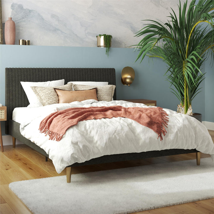 Daphne Velvet Upholstered Bed with Channel Tufted Headboard - Dark Gray - Full