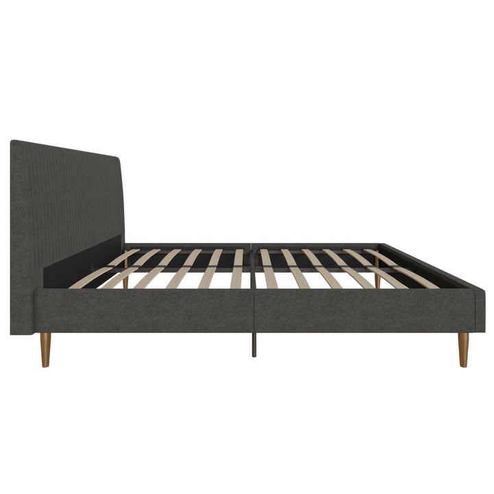 Daphne Velvet Upholstered Bed with Channel Tufted Headboard - Dark Gray - Queen