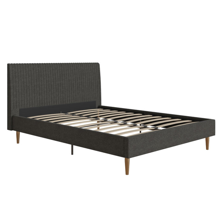 Daphne Velvet Upholstered Bed with Channel Tufted Headboard - Dark Gray - Queen