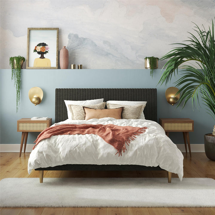 Daphne Velvet Upholstered Bed with Channel Tufted Headboard - Dark Gray - Queen