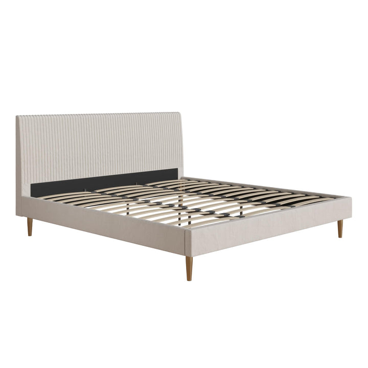 Daphne Velvet Upholstered Bed with Channel Tufted Headboard - Ivory - King