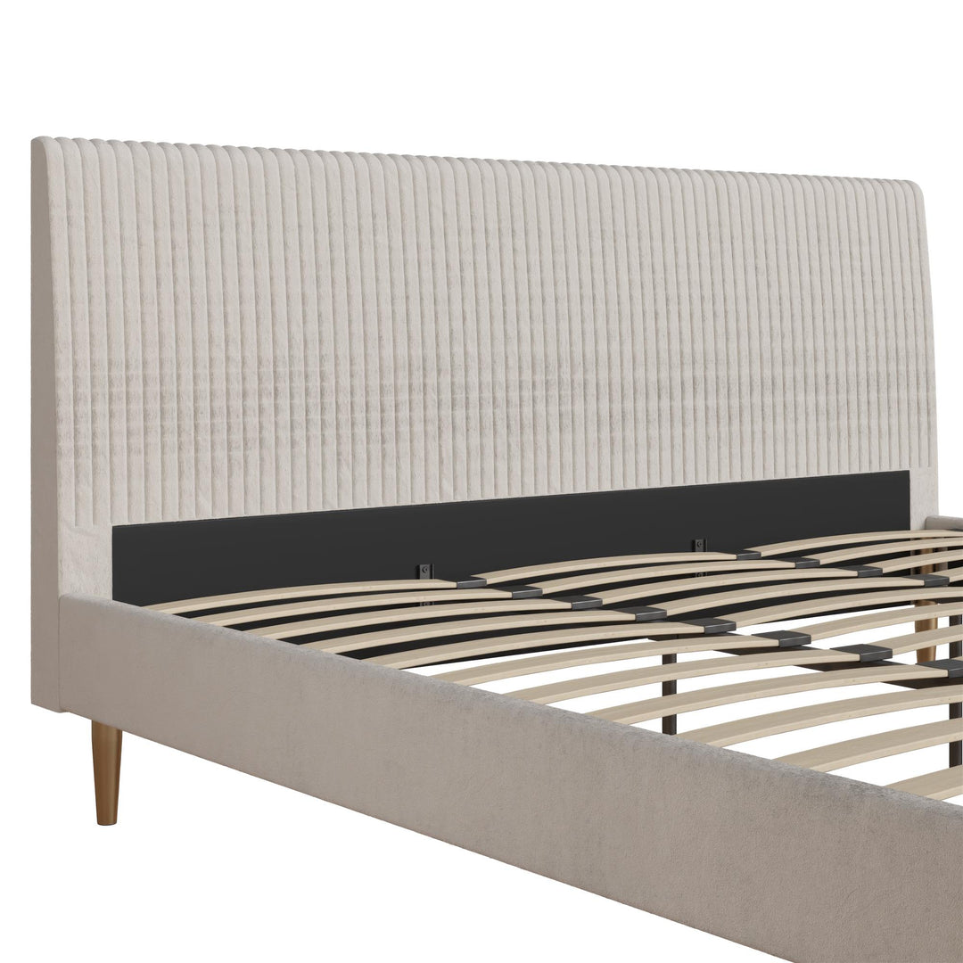 Daphne Velvet Upholstered Bed with Channel Tufted Headboard - Ivory - King