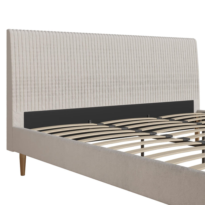 Daphne Velvet Upholstered Bed with Channel Tufted Headboard - Ivory - King