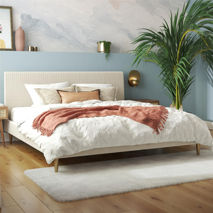 Daphne Velvet Upholstered Bed with Channel Tufted Headboard - Ivory - King