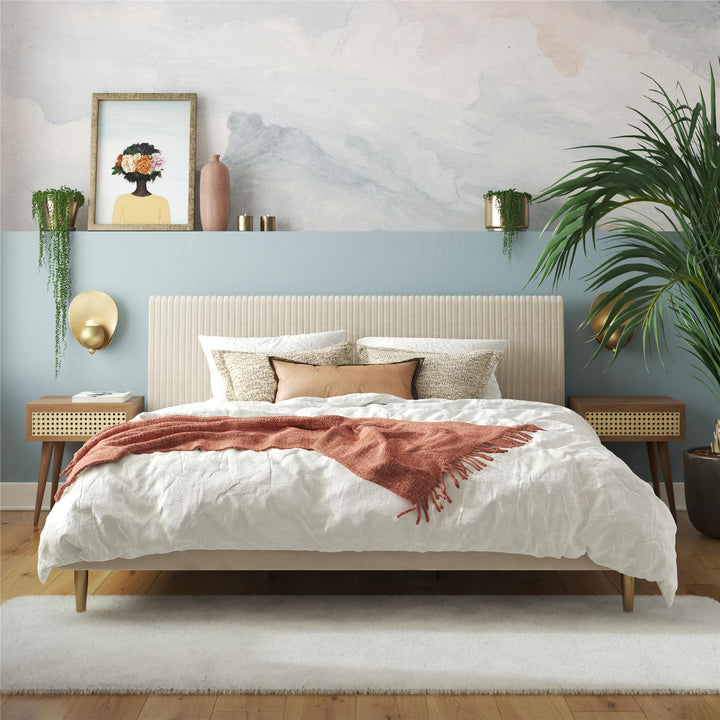 Daphne Velvet Upholstered Bed with Channel Tufted Headboard - Ivory - King