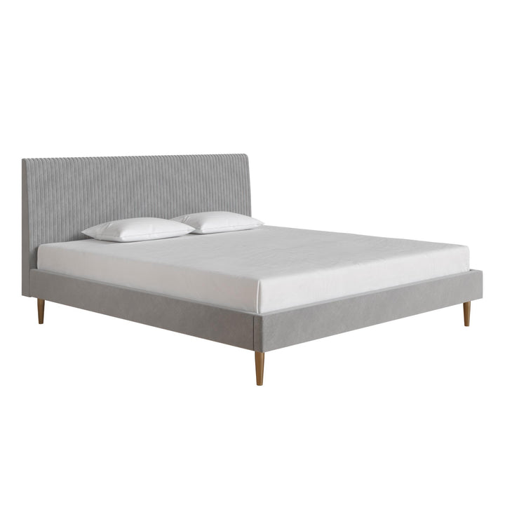 Daphne Velvet Upholstered Bed with Channel Tufted Headboard - Light Gray - King