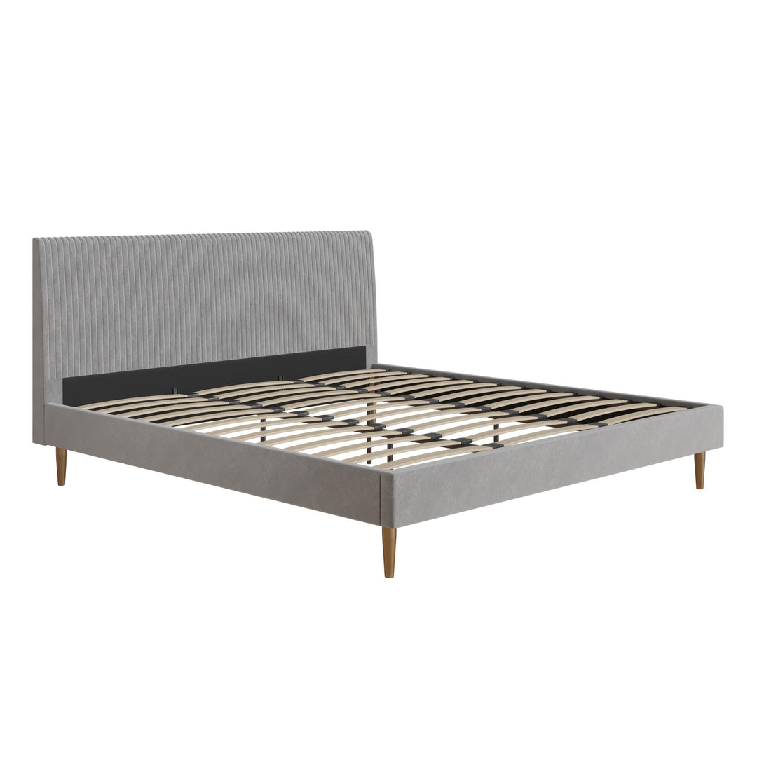 Daphne Velvet Upholstered Bed with Channel Tufted Headboard - Light Gray - King