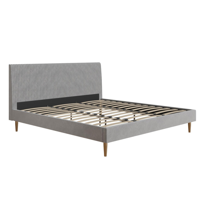 Daphne Velvet Upholstered Bed with Channel Tufted Headboard - Light Gray - King