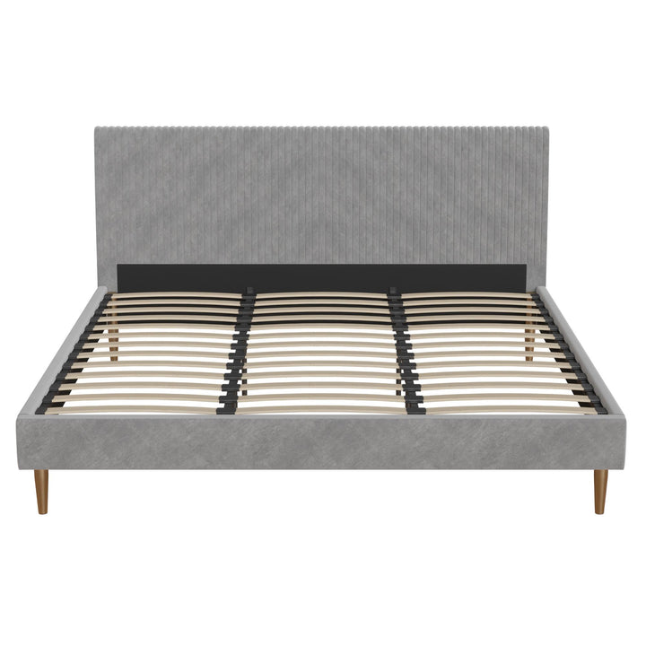 Daphne Velvet Upholstered Bed with Channel Tufted Headboard - Light Gray - King