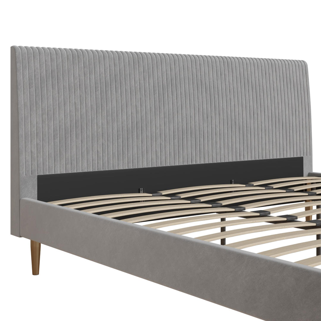Daphne Velvet Upholstered Bed with Channel Tufted Headboard - Light Gray - King