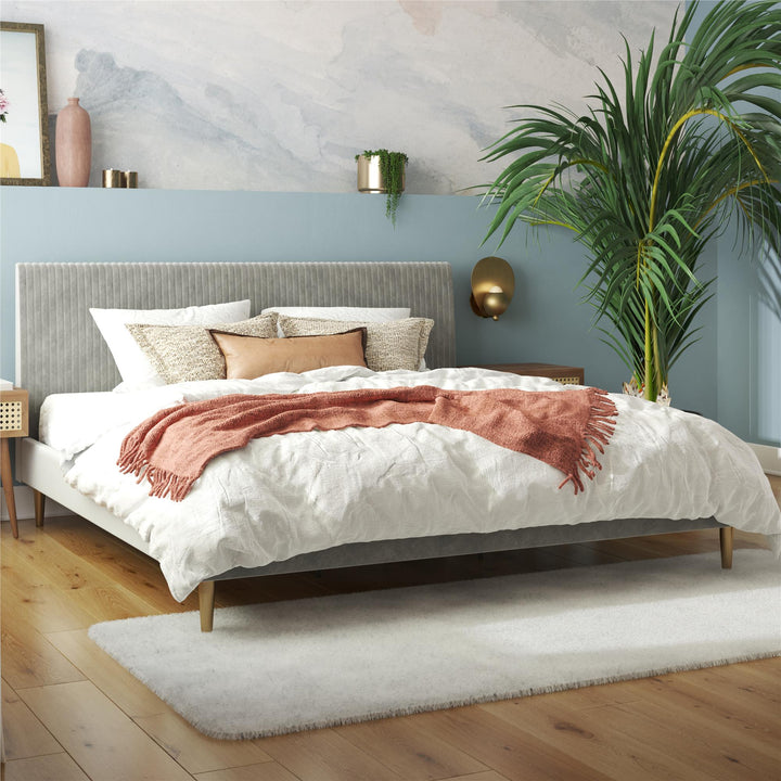 Daphne Velvet Upholstered Bed with Channel Tufted Headboard - Light Gray - King