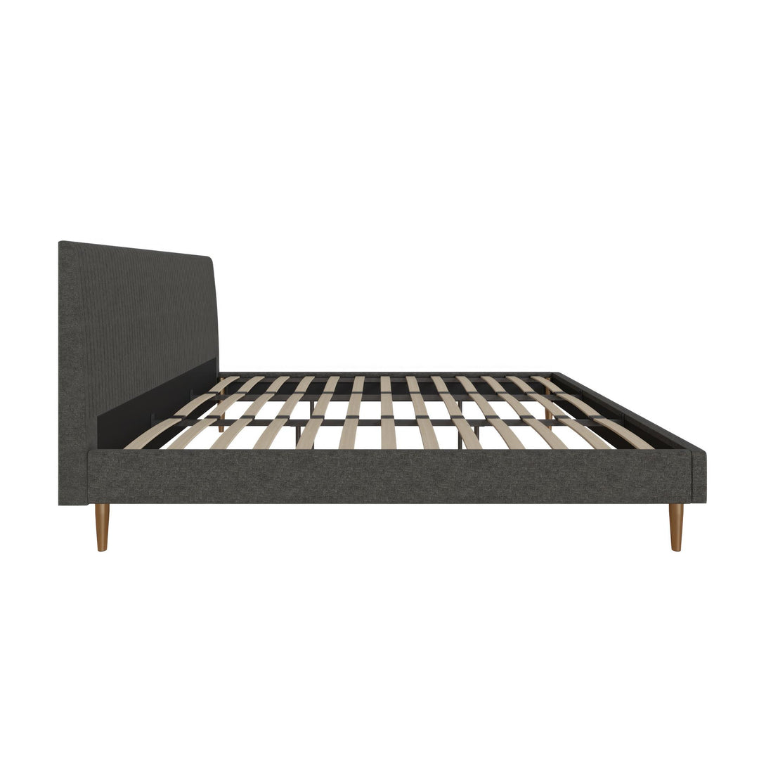 Daphne Velvet Upholstered Bed with Channel Tufted Headboard - Dark Gray - King