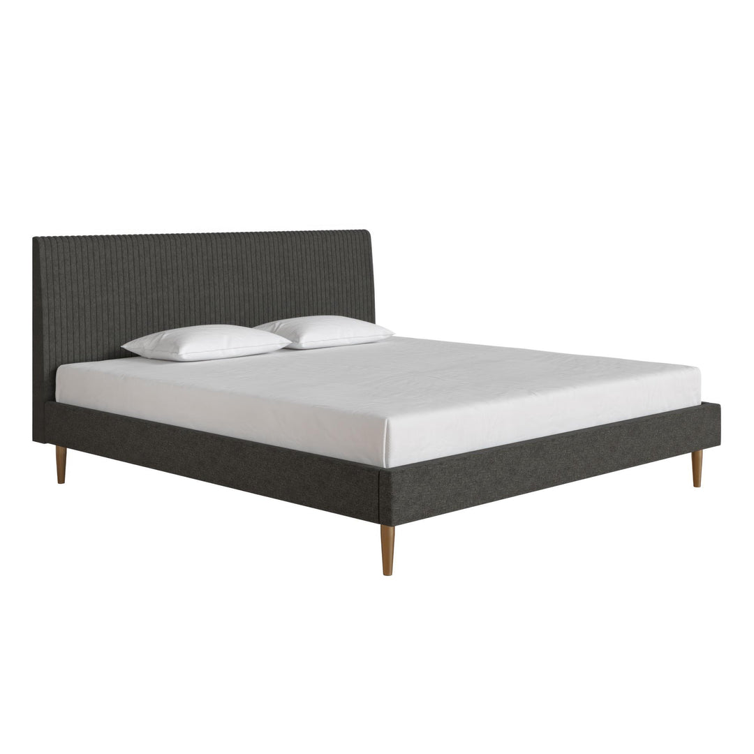 Daphne Velvet Upholstered Bed with Channel Tufted Headboard - Dark Gray - King