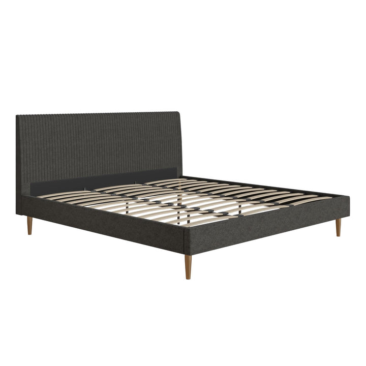 Daphne Velvet Upholstered Bed with Channel Tufted Headboard - Dark Gray - King