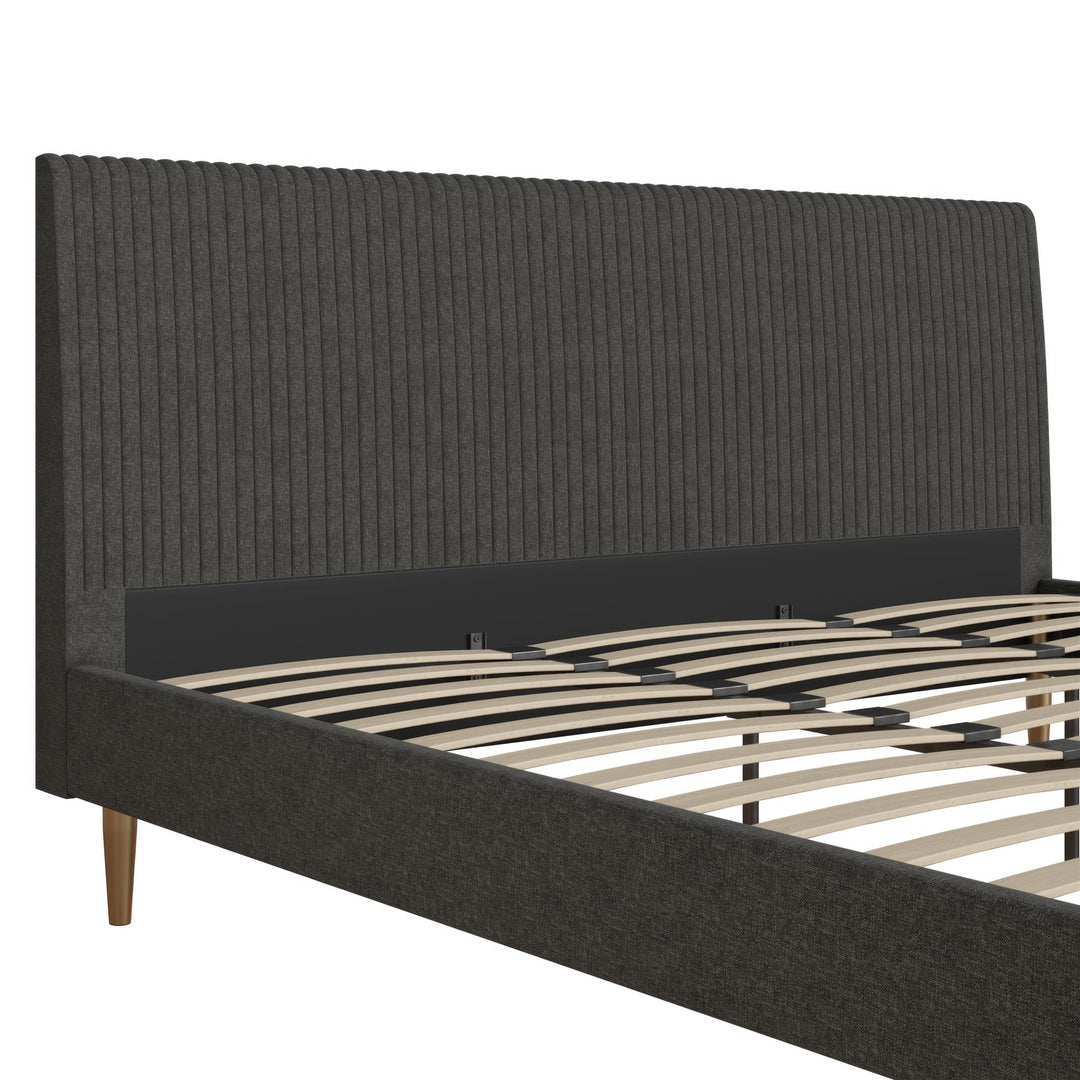Daphne Velvet Upholstered Bed with Channel Tufted Headboard - Dark Gray - King