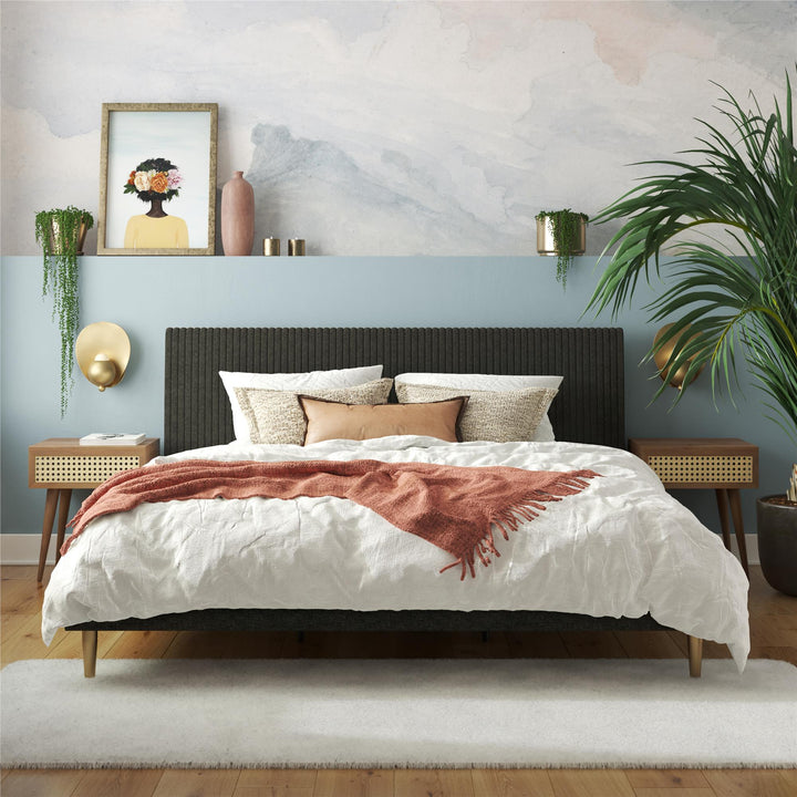 Daphne Velvet Upholstered Bed with Channel Tufted Headboard - Dark Gray - King