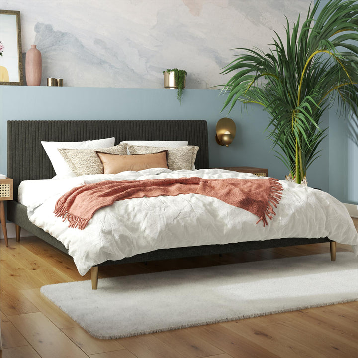 Daphne Velvet Upholstered Bed with Channel Tufted Headboard - Dark Gray - King