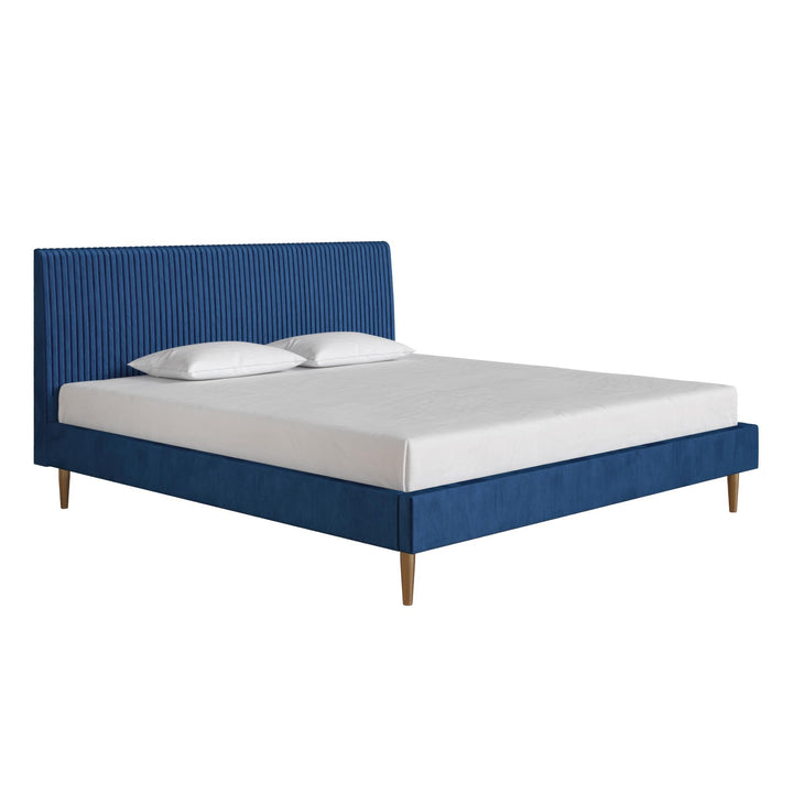 Daphne Velvet Upholstered Bed with Channel Tufted Headboard - Blue - King
