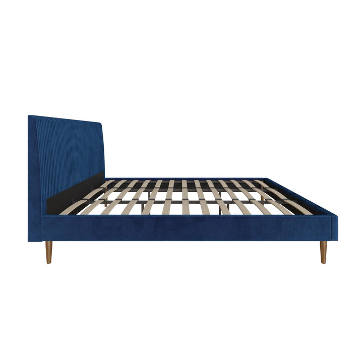 Daphne Velvet Upholstered Bed with Channel Tufted Headboard - Blue - King