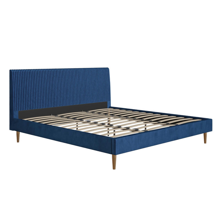 Daphne Velvet Upholstered Bed with Channel Tufted Headboard - Blue - King