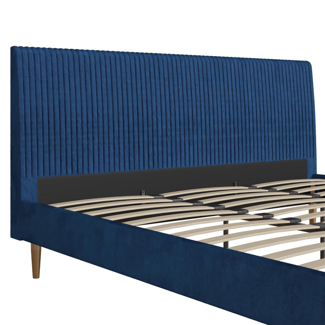 Daphne Velvet Upholstered Bed with Channel Tufted Headboard - Blue - King