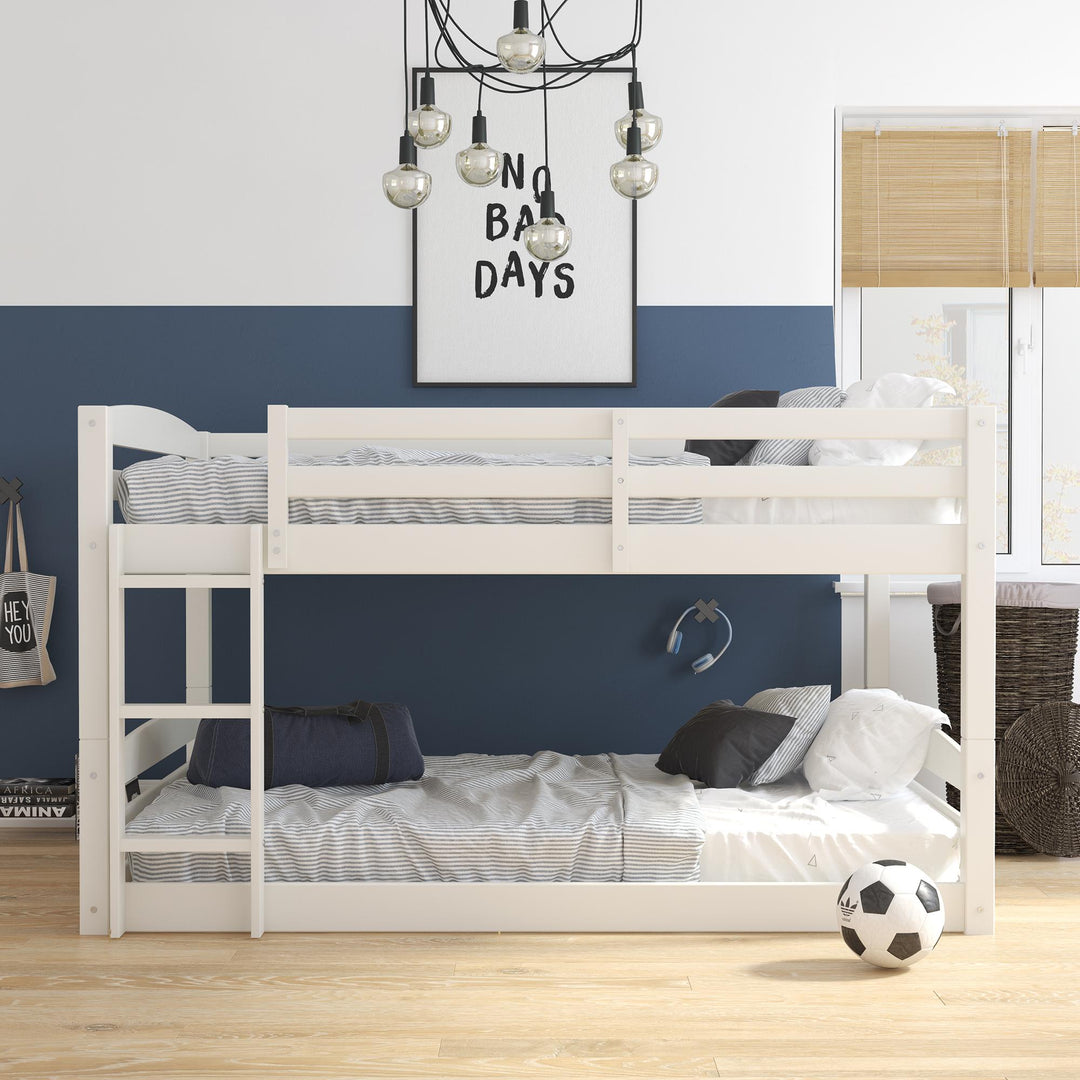 Full over Full Bunk Bed with Ladder -  White  - Full-Over-Full