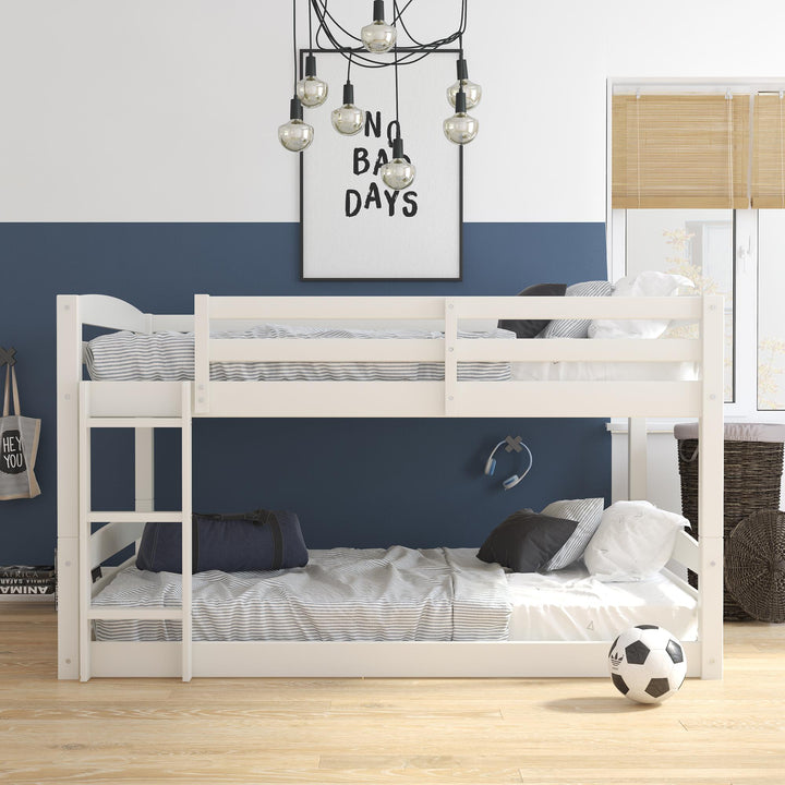 Full over Full Bunk Bed with Ladder -  White  - Full-Over-Full