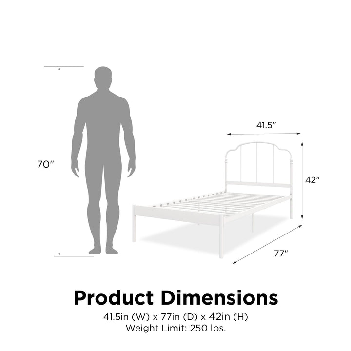 Camie Metal Bed with Adjustable Height Base and Vintage Headboard - White - Twin