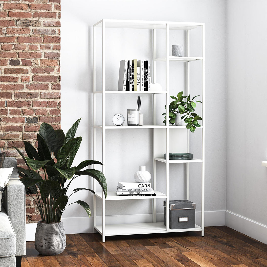 Shadwick Metal Bookcase with Six Variating-Sized Shelves - White