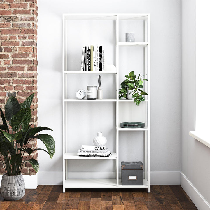 Shadwick Metal Bookcase with Six Variating-Sized Shelves - White
