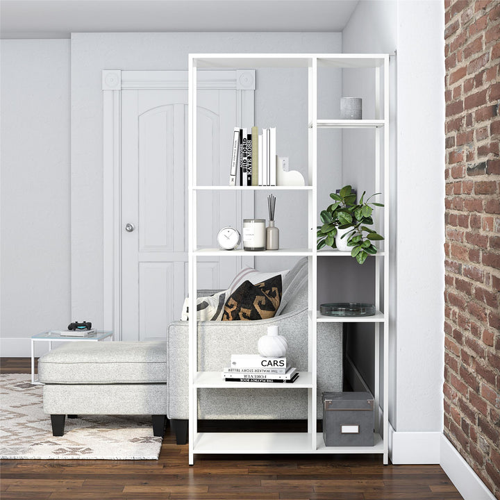 Shadwick Metal Bookcase with Six Variating-Sized Shelves - White