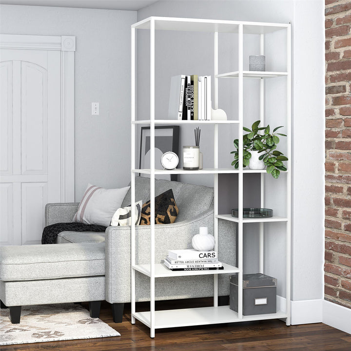 Shadwick Metal Bookcase with Six Variating-Sized Shelves - White